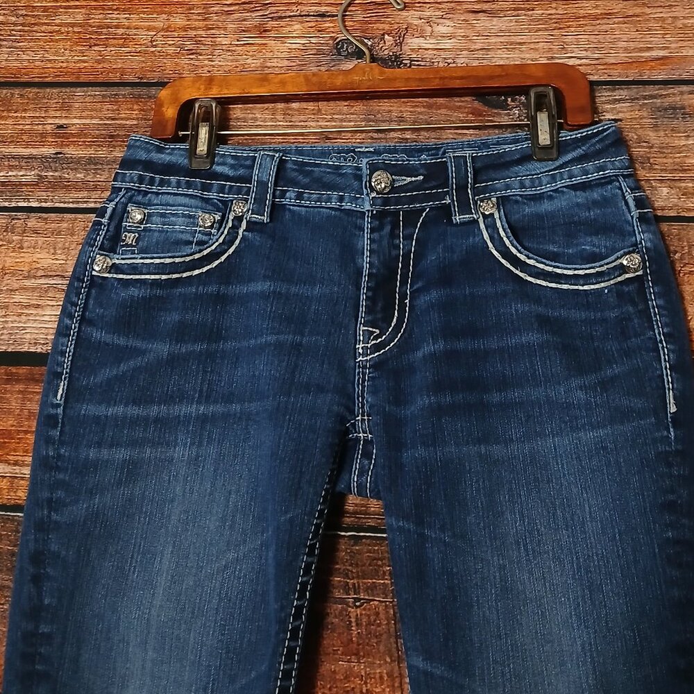 Miss Me Jeans 29 Signature Skinny Low Rise Embellished Blue Denim Stretch - Picture 4 of 12